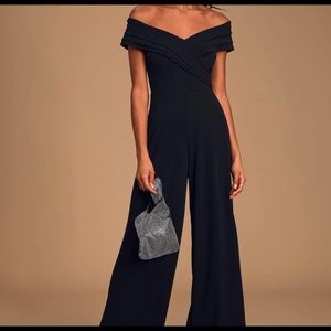 Lulus Stand Tall Wide Leg Off Shoulder Jumpsuit Black XS NWT